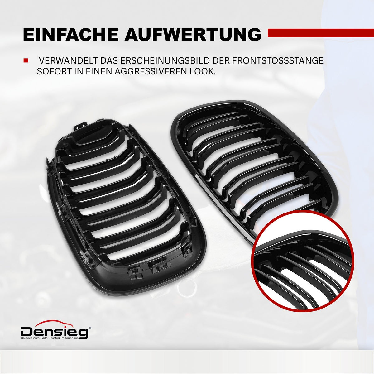 Einzelsteg Kühlergrill für BMW 1er F20 F21 2011-2014 Glanz Schwarz