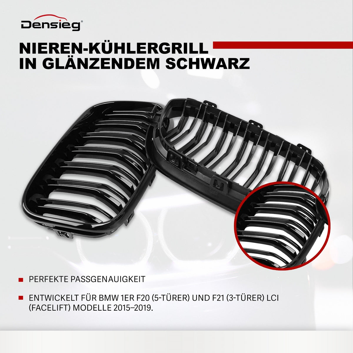 Nieren Kühlergrill GLANZ SCHWARZ Doppelsteg für BMW 1er F20 F21 15-19