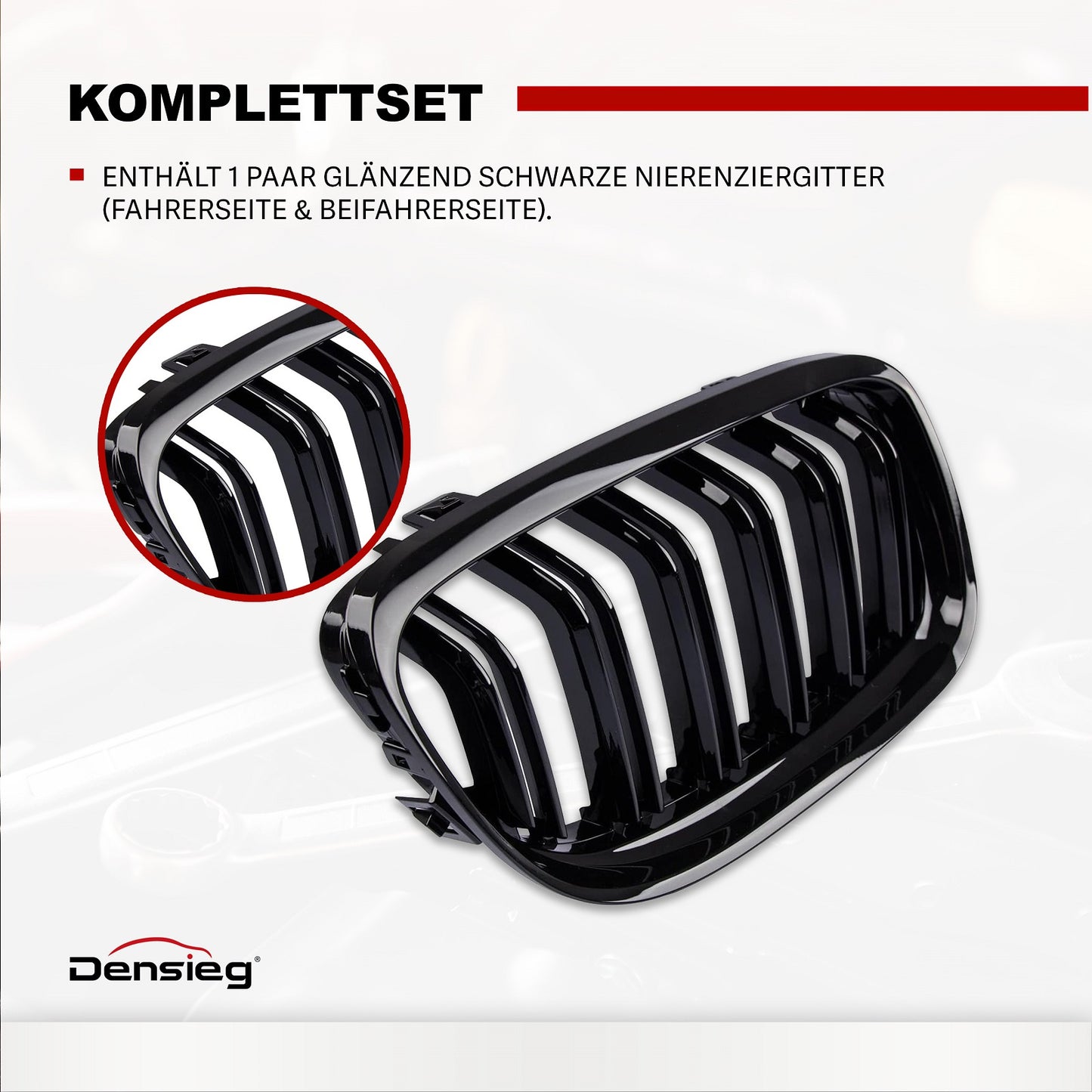 Par de rejillas de radiador tipo riñón en ABS NEGRO BRILLO para BMW Serie 3 E90 09-12