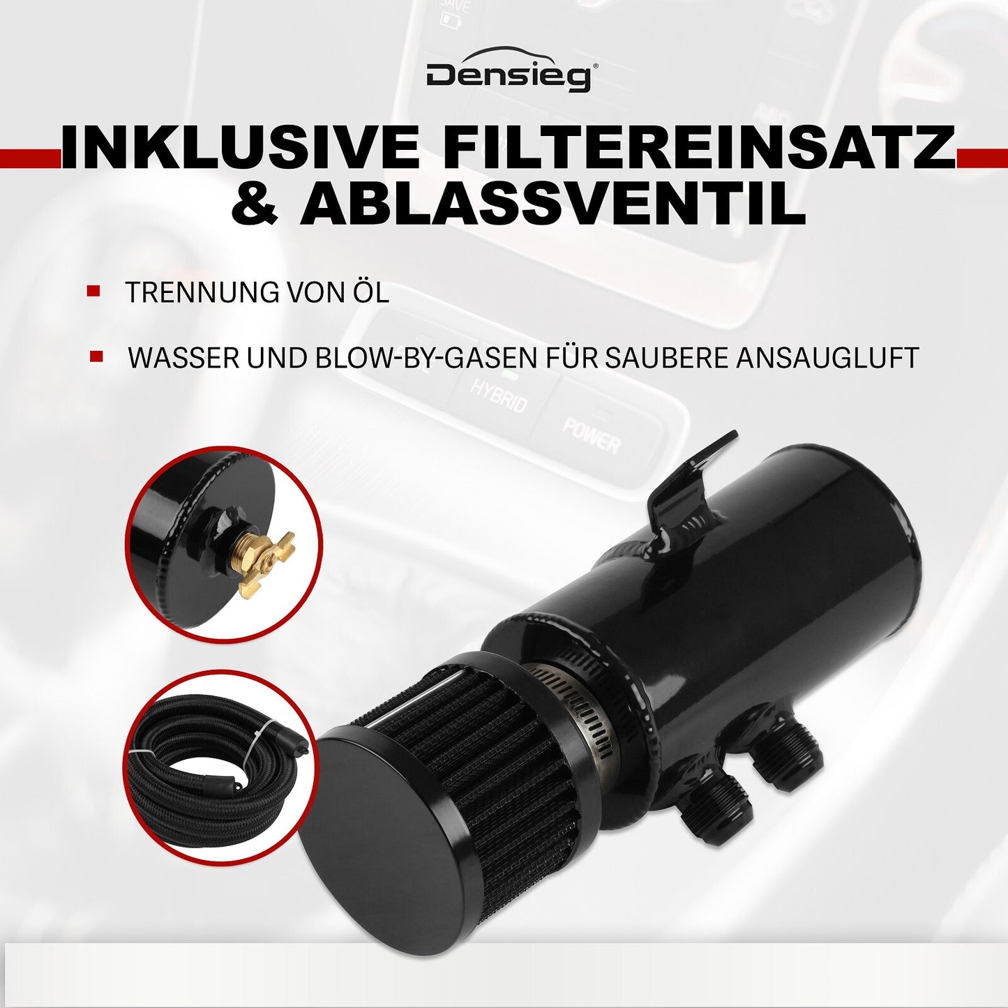 0,75L Aluminium Oil Catch Tank mit Luftfilter + AN10 Kraftstoffschlauch