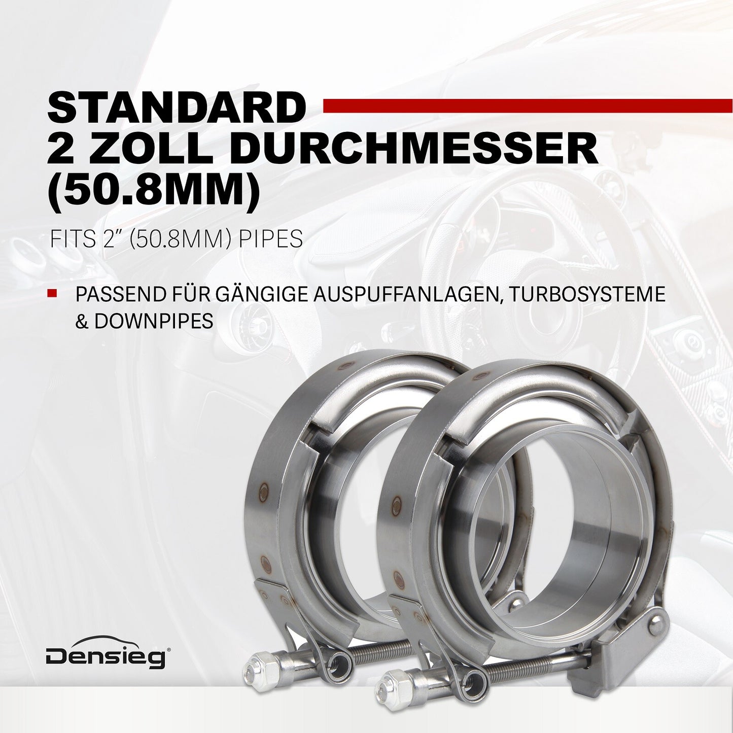 2x 2" 50,8mm V-Band Schelle + Flansch Kit Edelstahl Auspuff Turbo Klemme