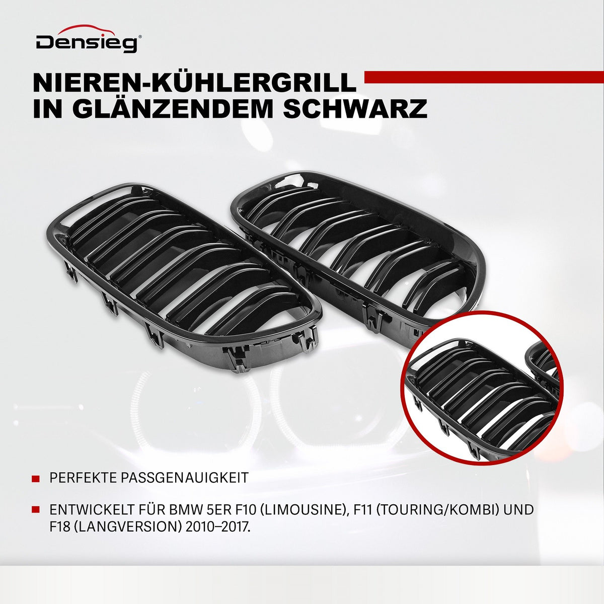 Glanz Schwarz Niere Kühlergrill ABS für BMW 5er F10 F11 F18 2010-2017