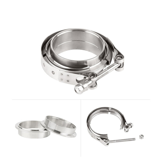 Abrazadera de banda en V de Ø69,8 mm (2,75") + Bridas – Kit de escape turbo de acero inoxidable