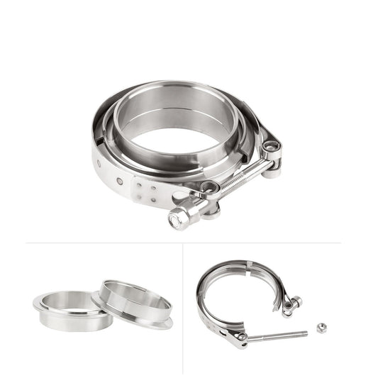 Abrazadera de banda en V de Ø76,2 mm (3") + Bridas – Kit de escape turbo de acero inoxidable