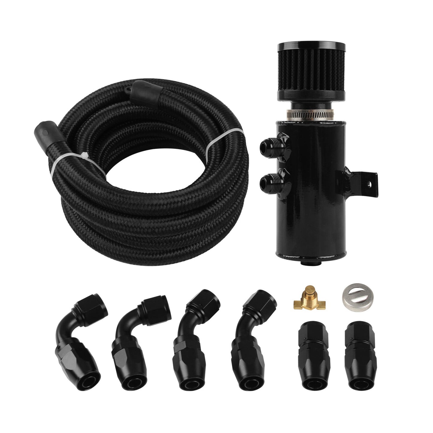 0,75L Aluminium Oil Catch Tank mit Luftfilter + AN10 Kraftstoffschlauch