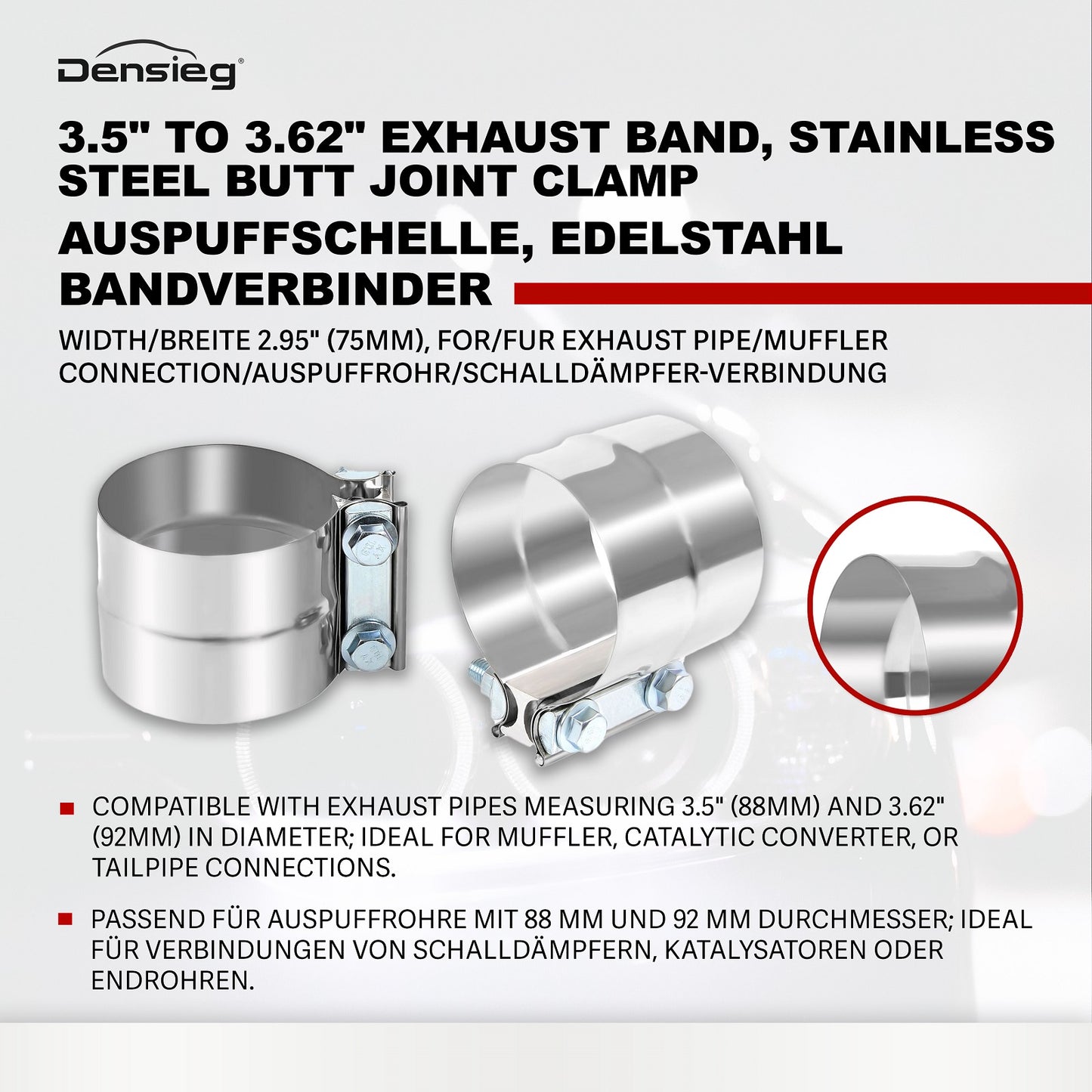 2x Ø 89mm / 3,5" Edelstahl Auspuff Rohrverbinder Klemmen für Abgasanlage