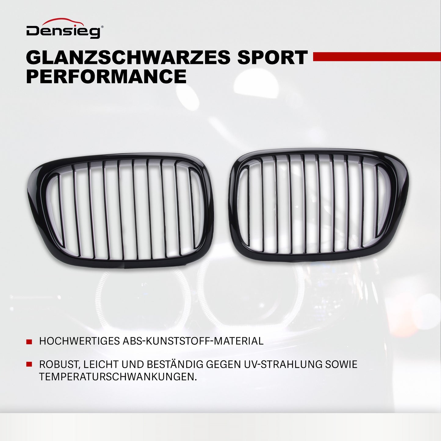 Einzelsteg Kühlergrill Nieren Glanz Schwarz für BMW 5er E39 1995-2003