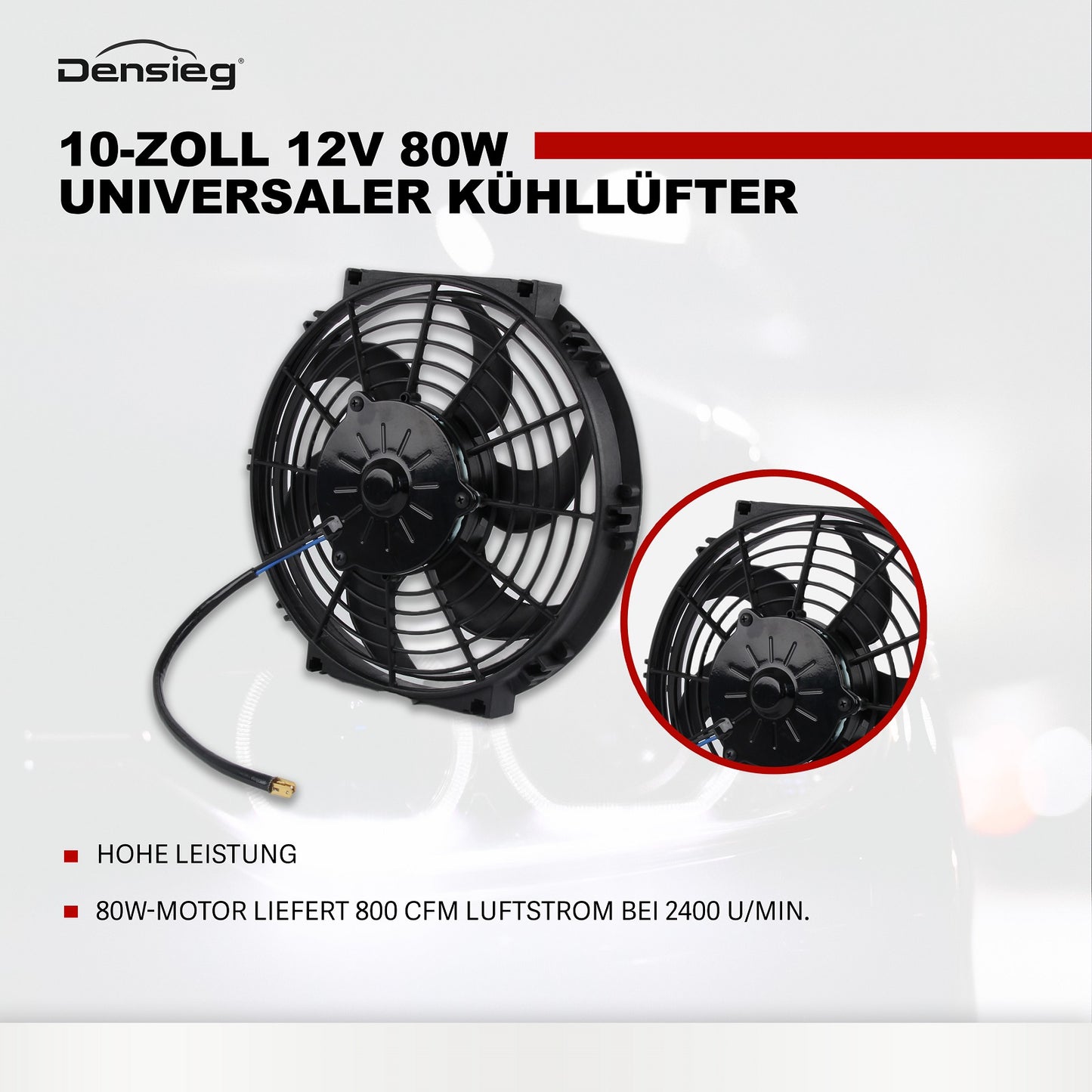 Universal 10" Auto Kühlerlüfter Elektrischer Lüfter 12V 80W für KFZ LKW