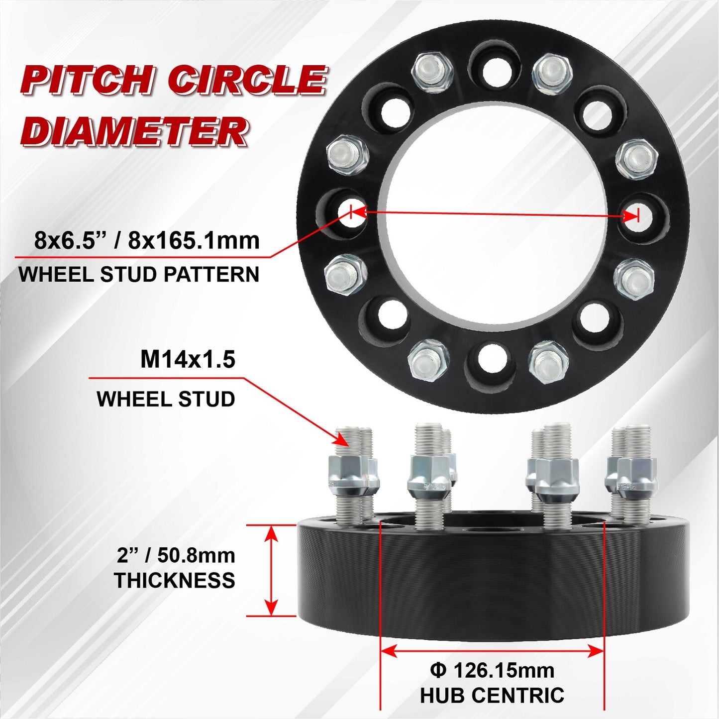 2x 2” (8x165,1mm) Spurverbreiterung 126,15mm Mittenzentriert für Pickup