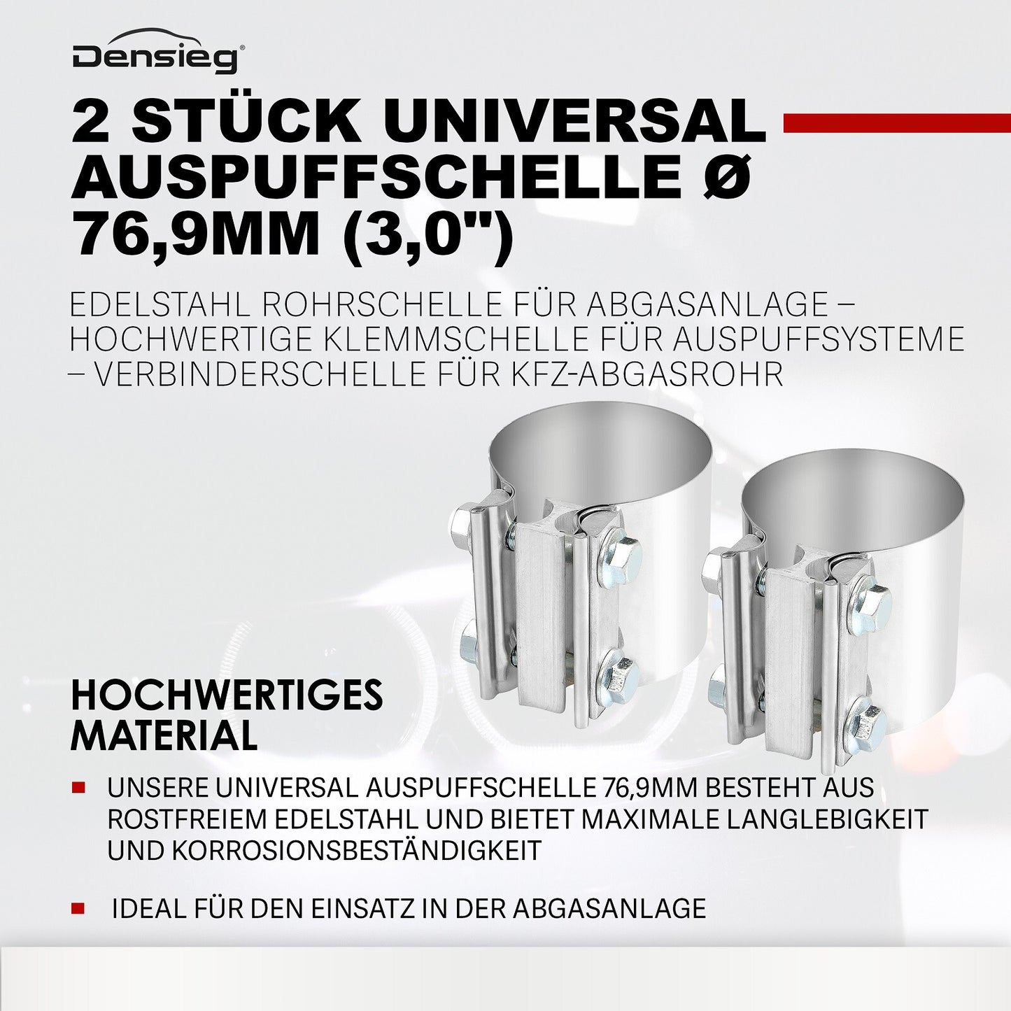 2x Conector de tubo de escape universal de 3 pulgadas con abrazadera de acero inoxidable para sistema de escape