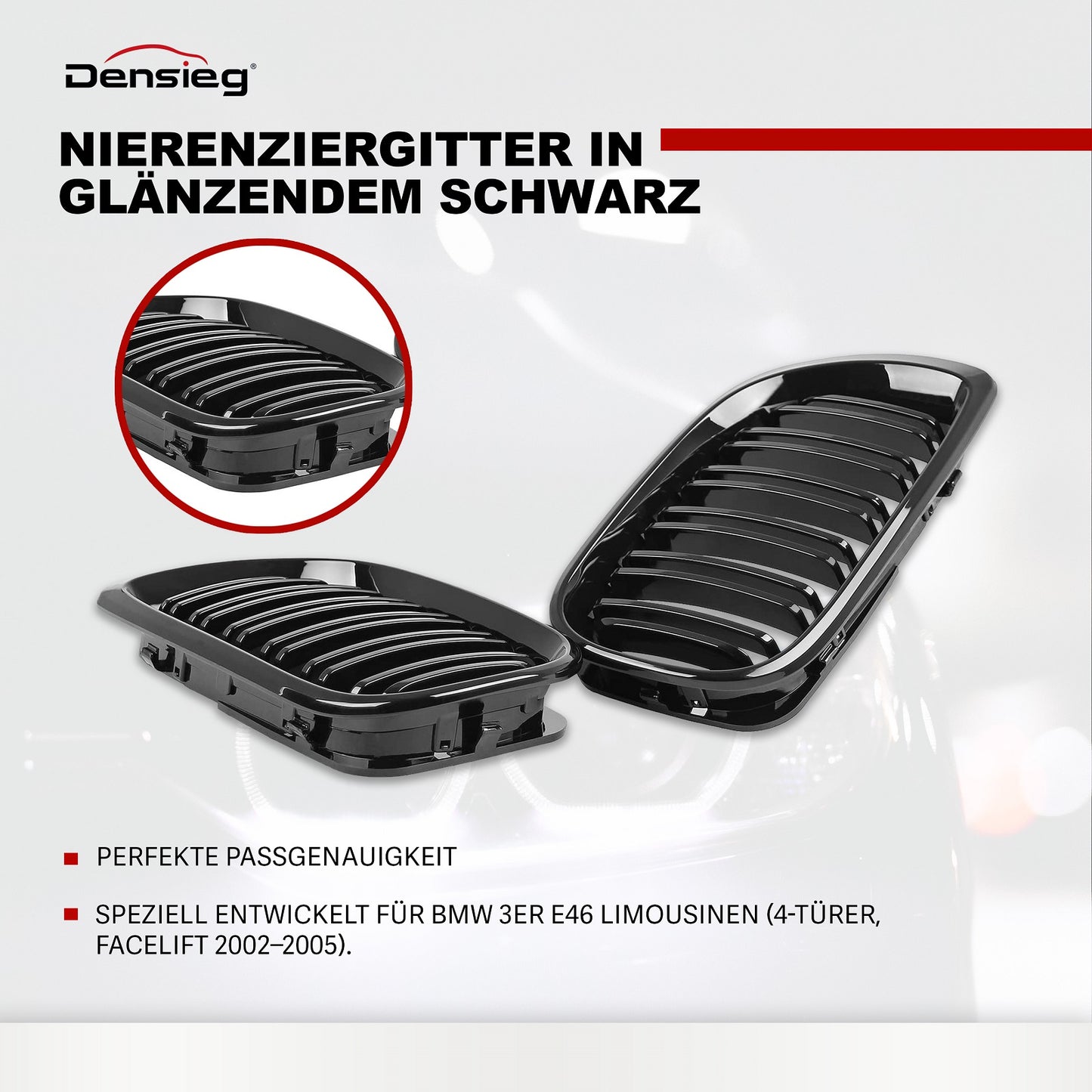 Sport Kühlergrill Glanz Schwarz für BMW 3er E46 Limousine Touring 02-05