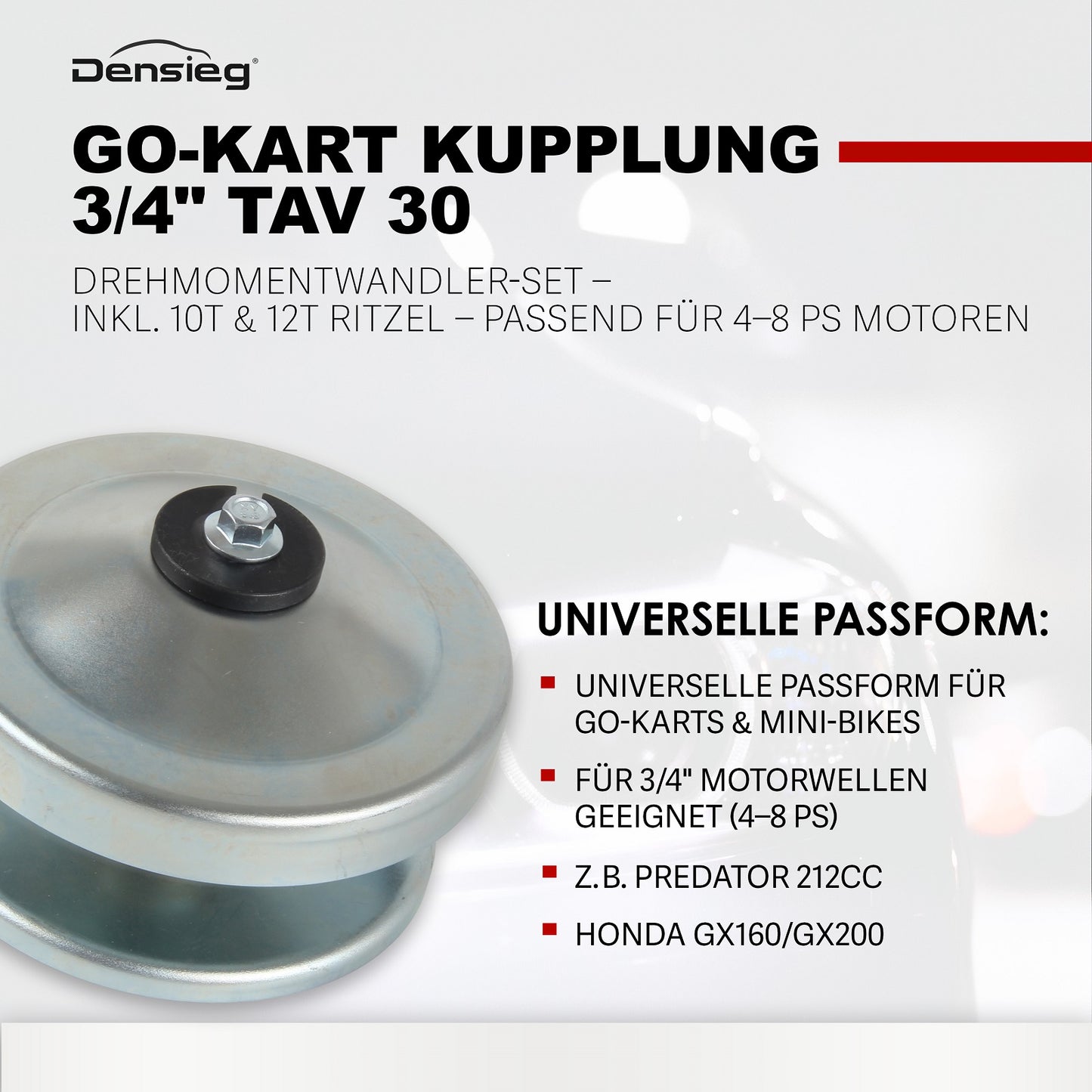 Go-Kart Kupplung 3/4" TAV 30 mit Zubehör 10T/12T Ritzel für 4-8 PS Motor