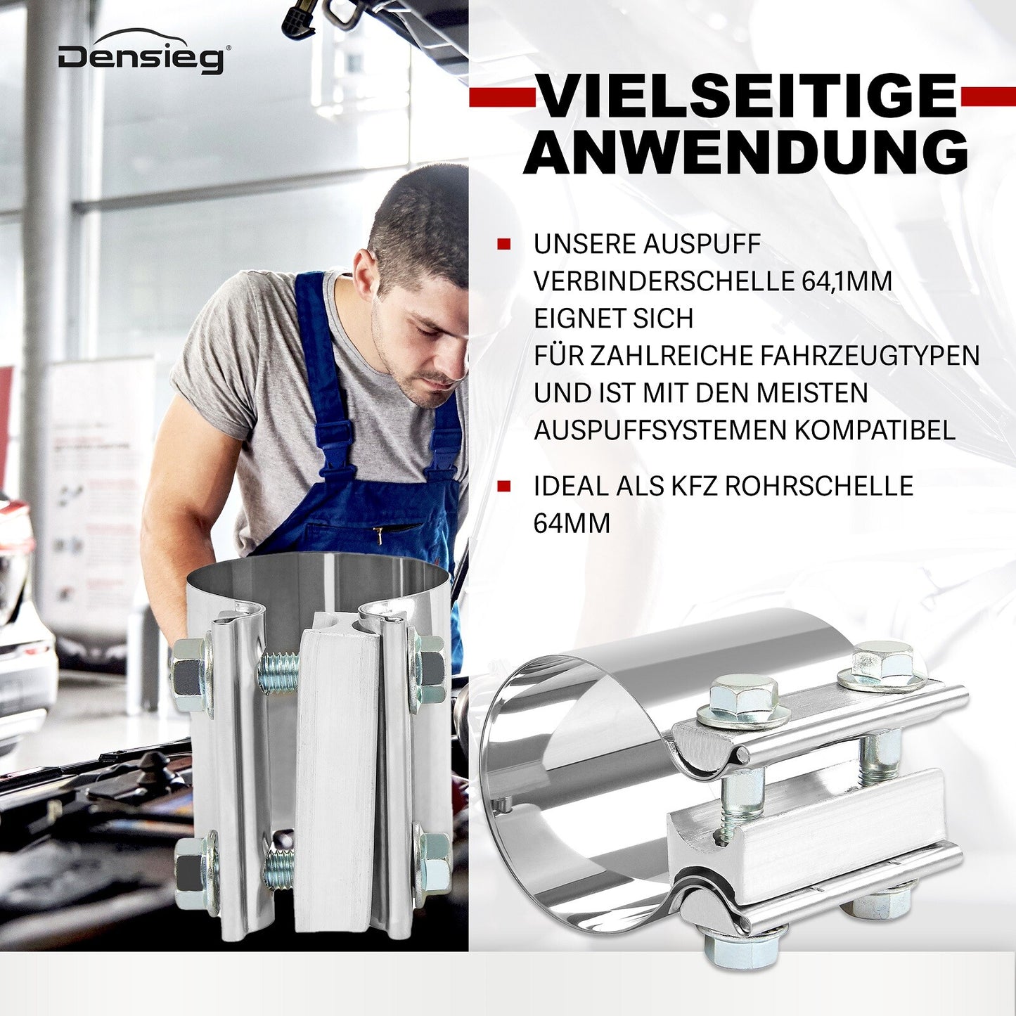 2x Auspuff Schelle Rohrverbinder Universal Doppelschelle Ø 64,1mm (2,5")