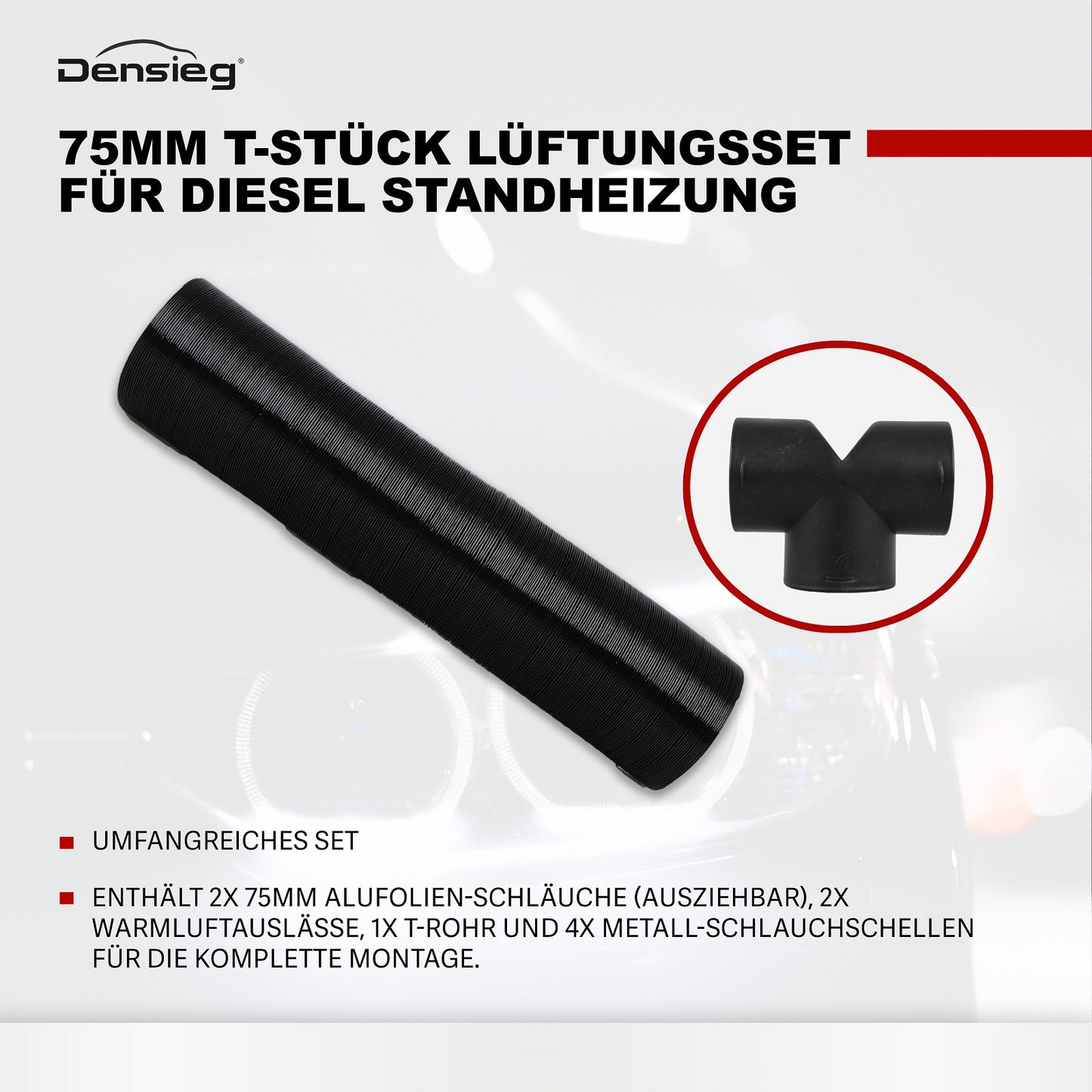 Diesel Standheizung 75mm T-Rohr-Set Warmluftauslass Entlüftungsschlauch