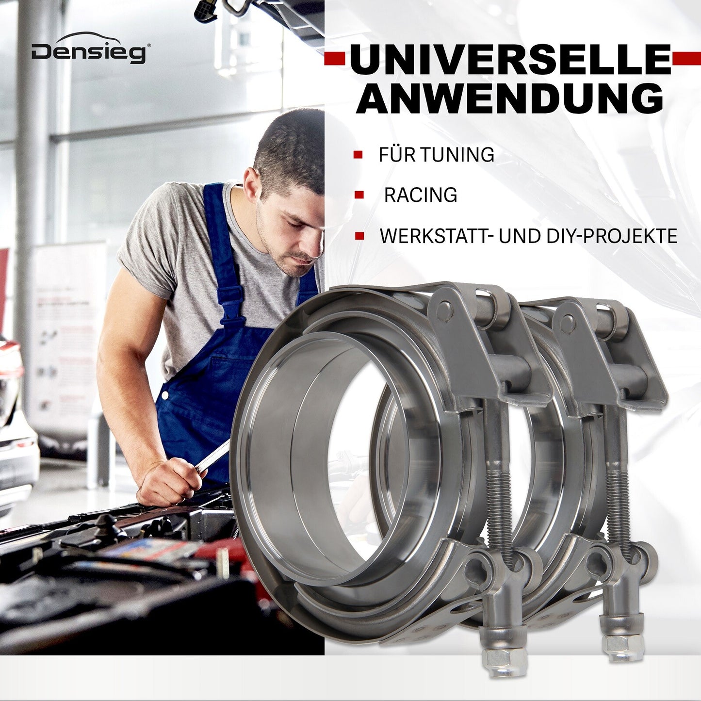 2x Edelstahl V Band Schelle Flange Rohrschelle 4" 101,6 mm Auspuff Turbo