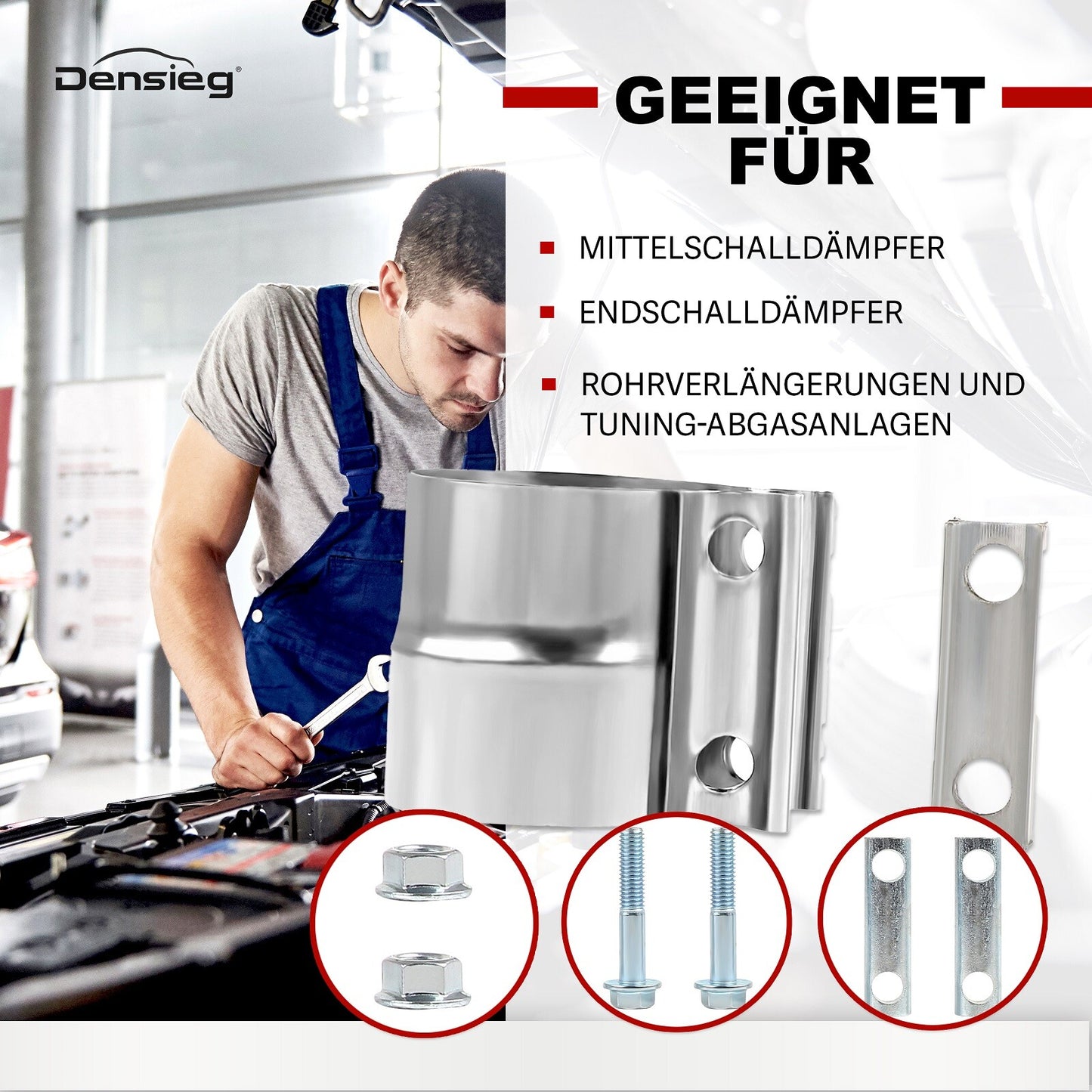 2 Stück Edelstahl Auspuff Rohrverbinder Ø 63mm / 2,5" für Abgasanlage