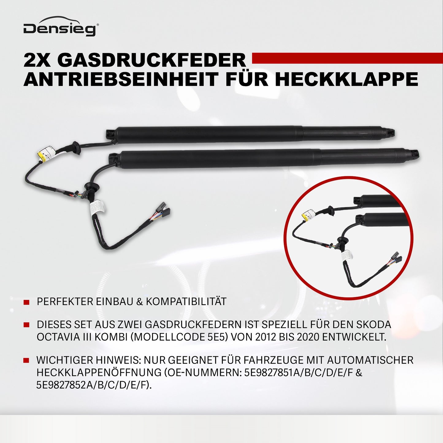 2x Elektrische Heckklappe Gasdruckfeder 5E9827851F für Skoda Octavia III