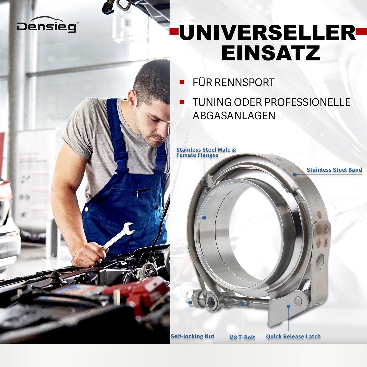 2x Edelstahl V Band Schelle Flange Rohrschelle 3,5" 89mm Auspuff Turbo