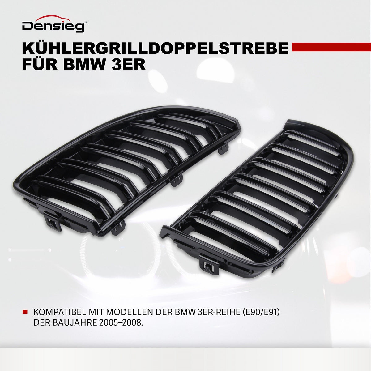 Doppelsteg Nieren Grill Glänzend Schwarz für BMW 3er E90 E91 2005-2008