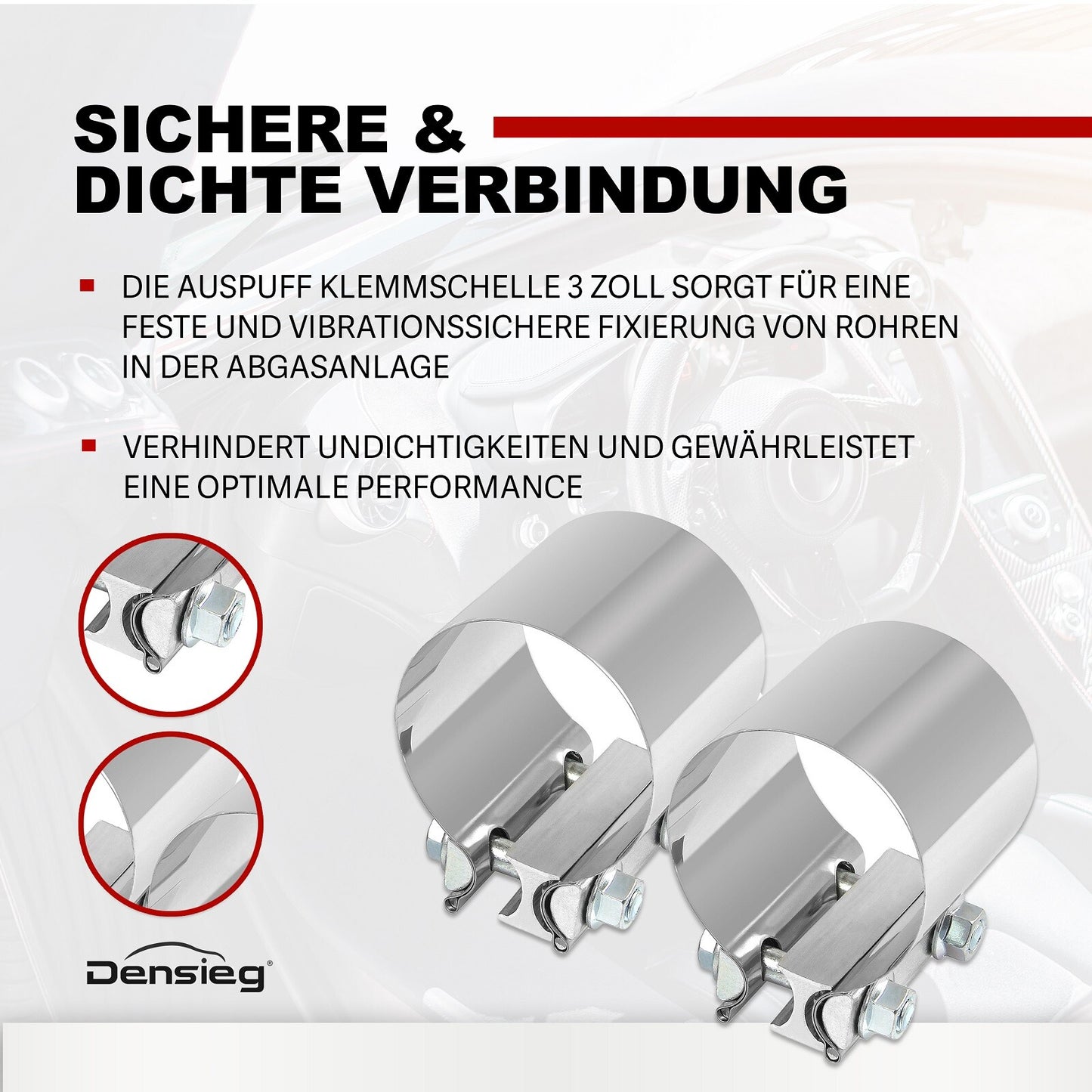 2x Conector de tubo de escape universal de 3 pulgadas con abrazadera de acero inoxidable para sistema de escape