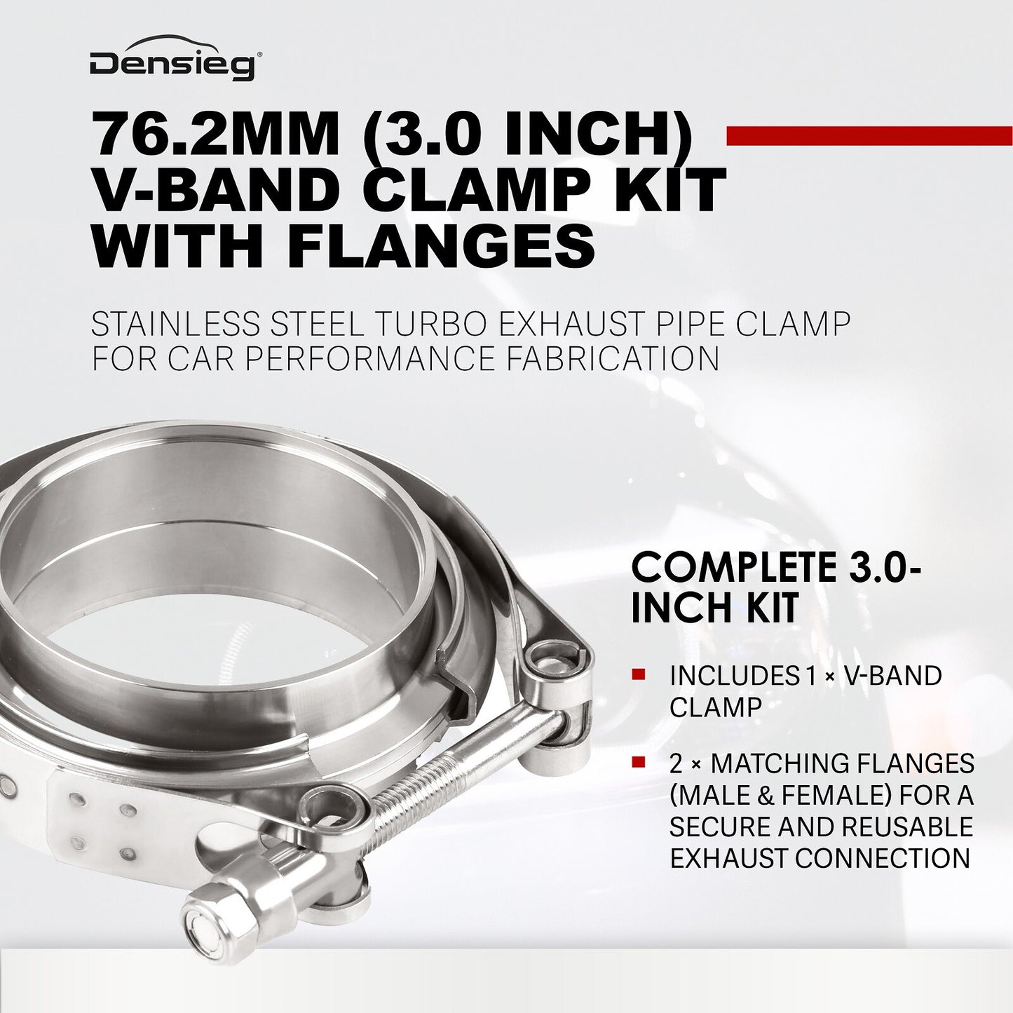 V-Band Klemme Ø76.2mm (3") + Flansche – Edelstahl Turbo Auspuff Kit