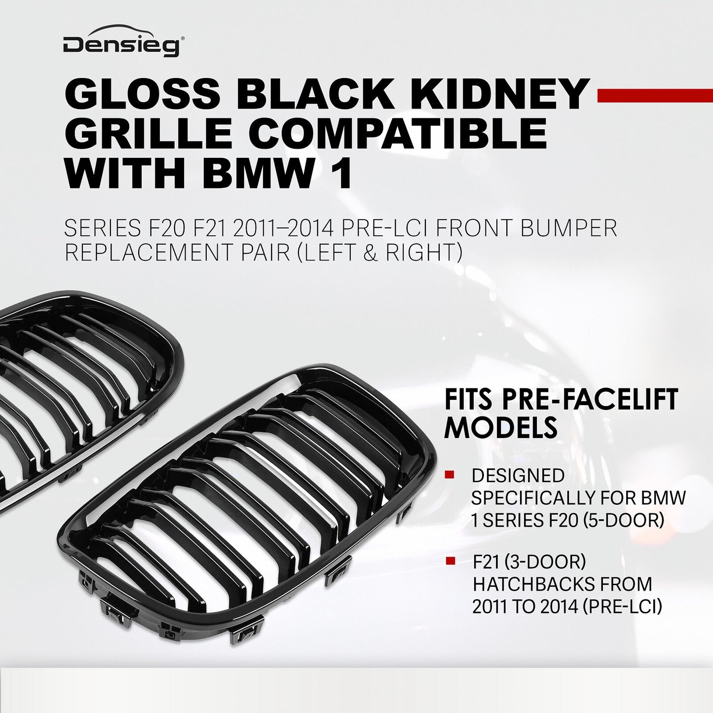 Einzelsteg Kühlergrill für BMW 1er F20 F21 2011-2014 Glanz Schwarz