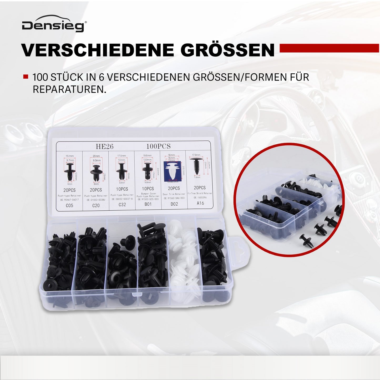100x Auto Befestigung Clips Spreizniete Innenverkleidung Verkleidung Set