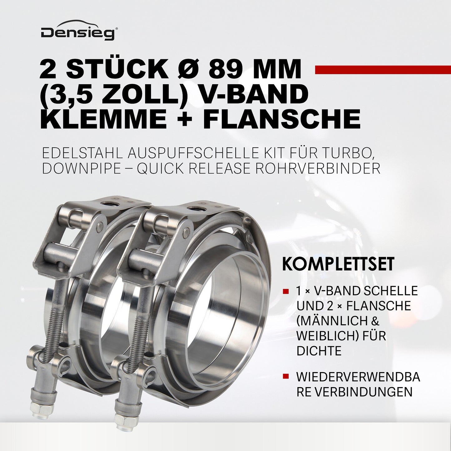2x Edelstahl V Band Schelle Flange Rohrschelle 3,5" 89mm Auspuff Turbo