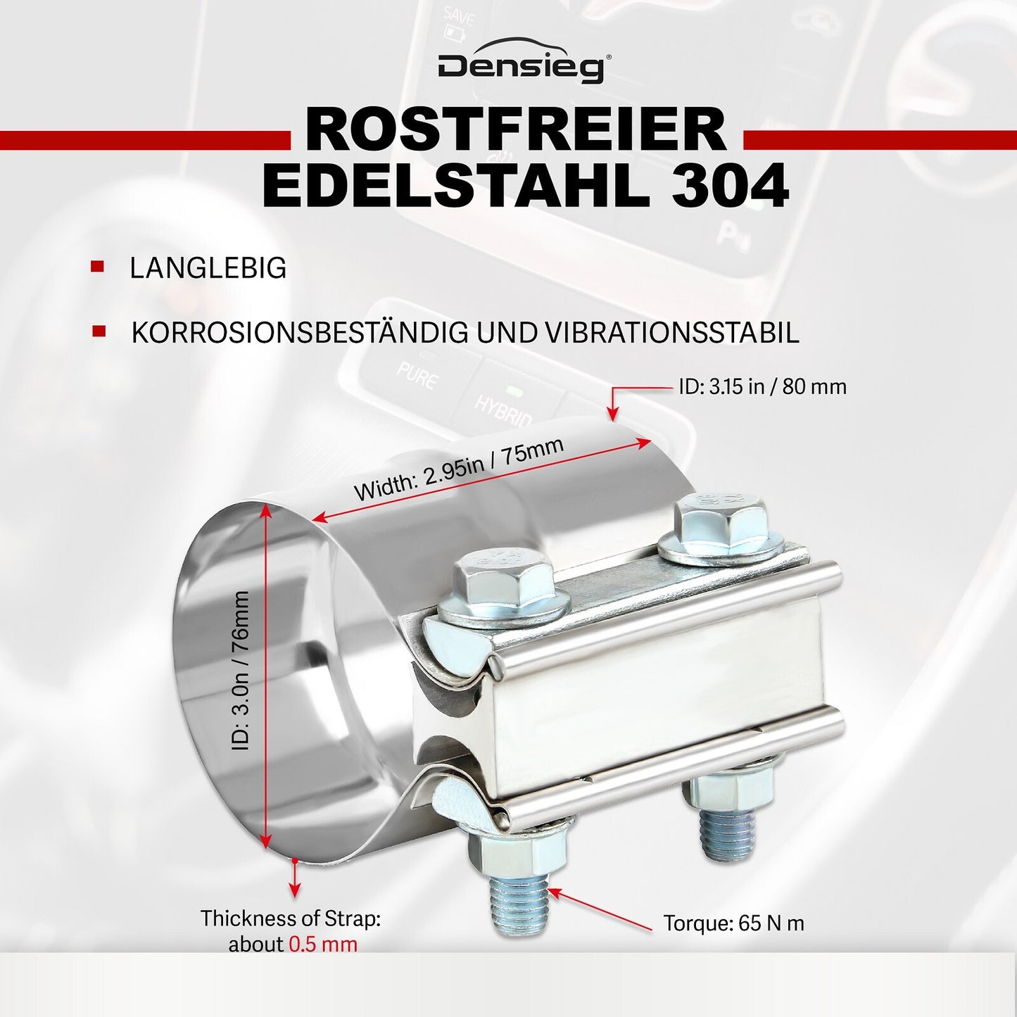 2 conectores universales de tubo de escape de acero inoxidable de Ø 76 mm / 3" para sistema de escape