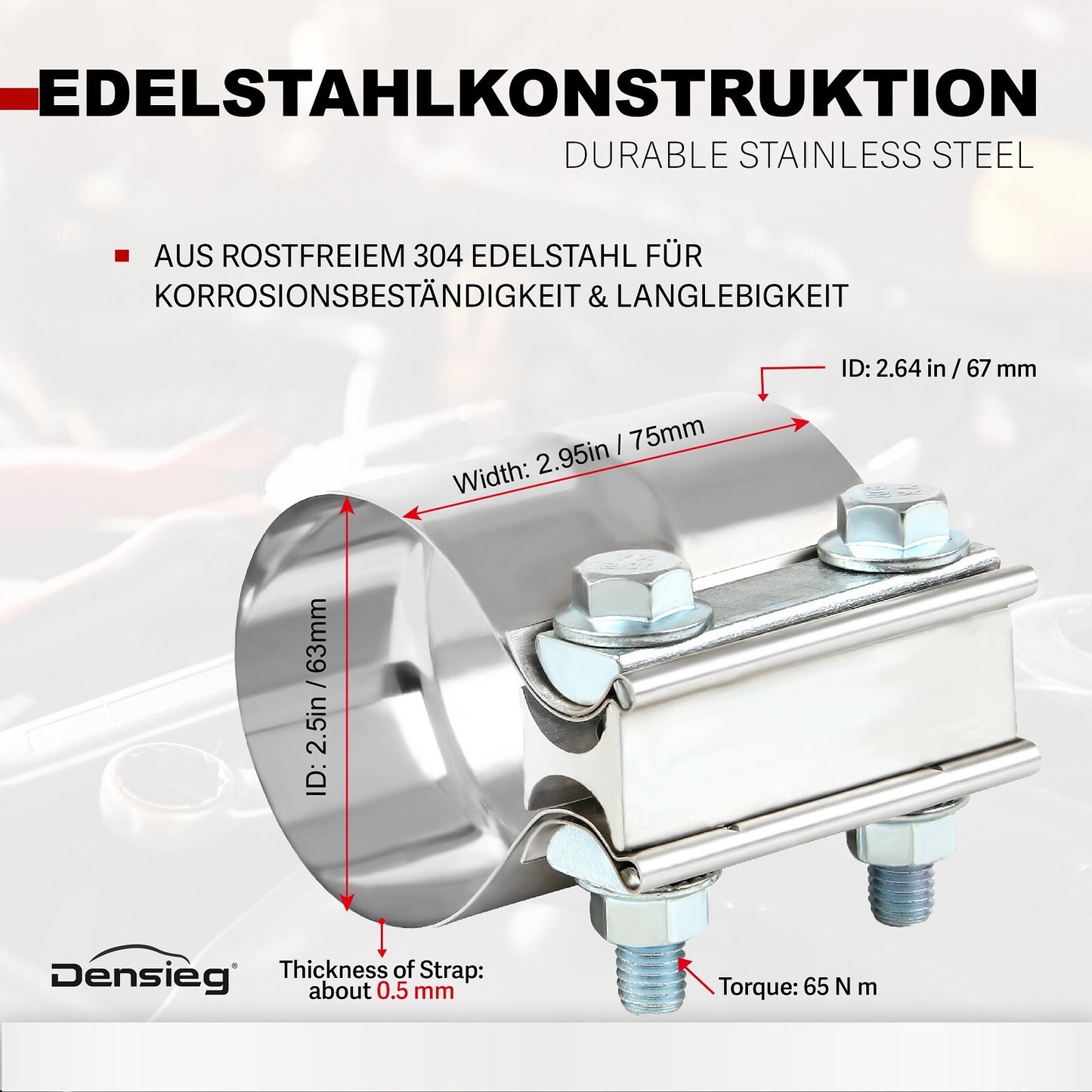 2 Stück Edelstahl Auspuff Rohrverbinder Ø 63mm / 2,5" für Abgasanlage