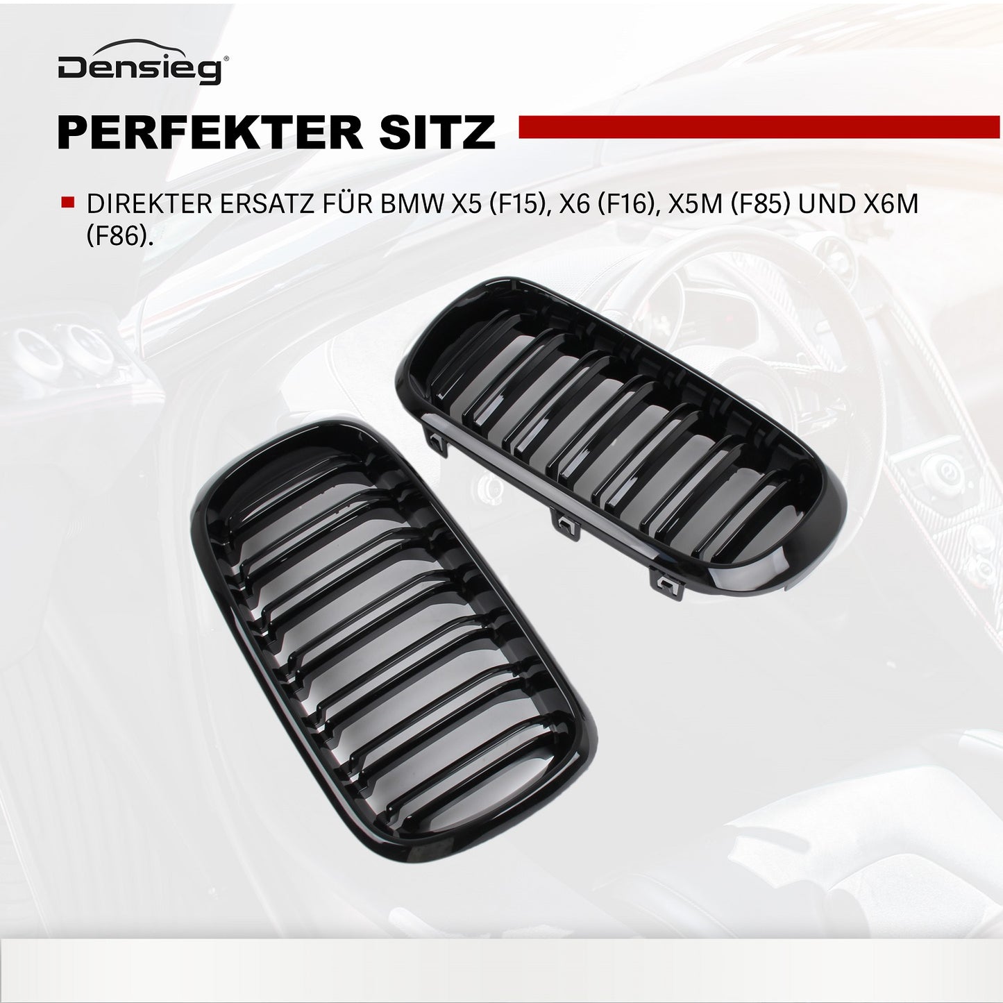 Nieren Doppelsteg Glanz Schwarz Kühlergrill für BMW X5 X6 F15 F16 2014-2018