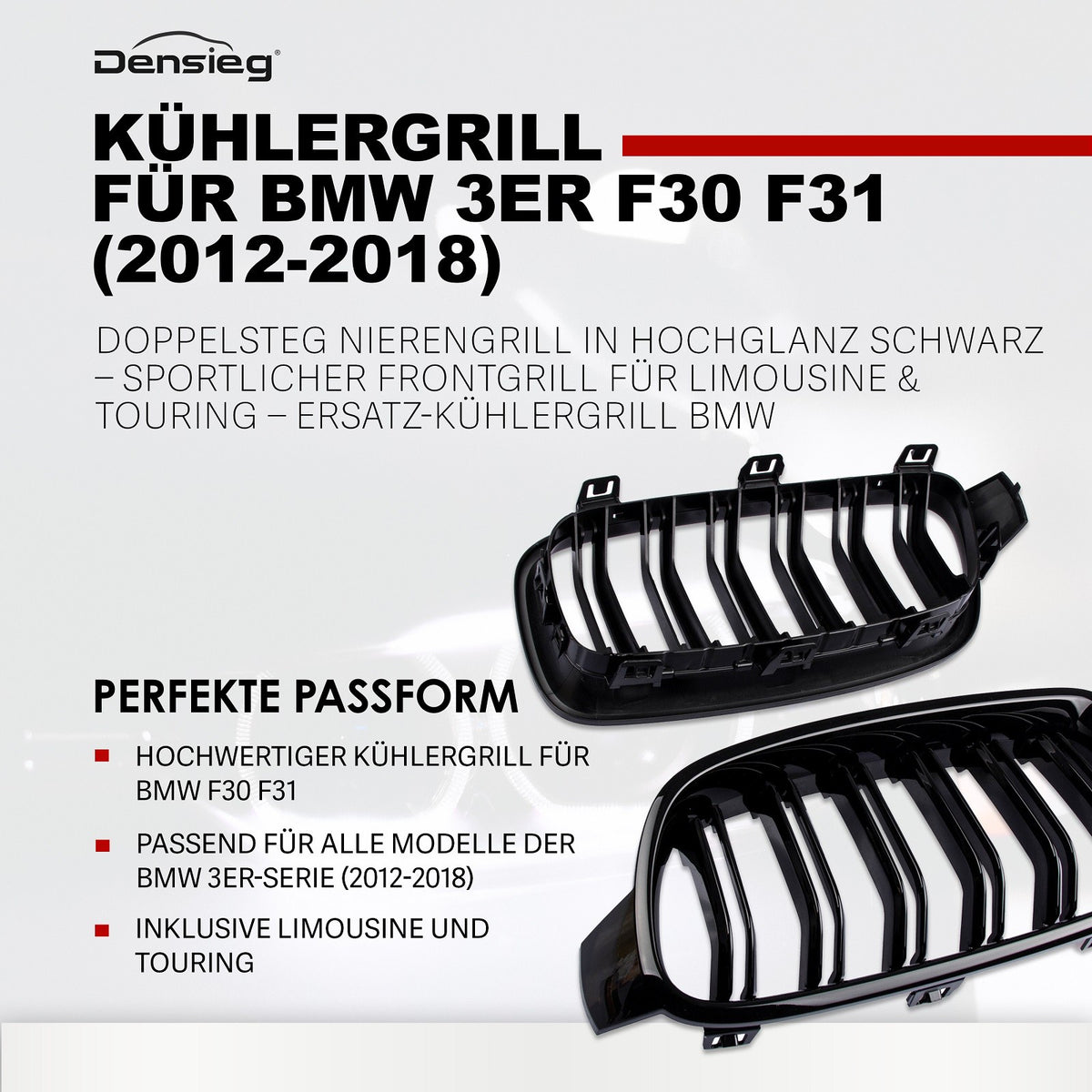 Set Doppelsteg Kühlergrill Schwarz Glanz Sport für BMW 3er F30 F31 12-18