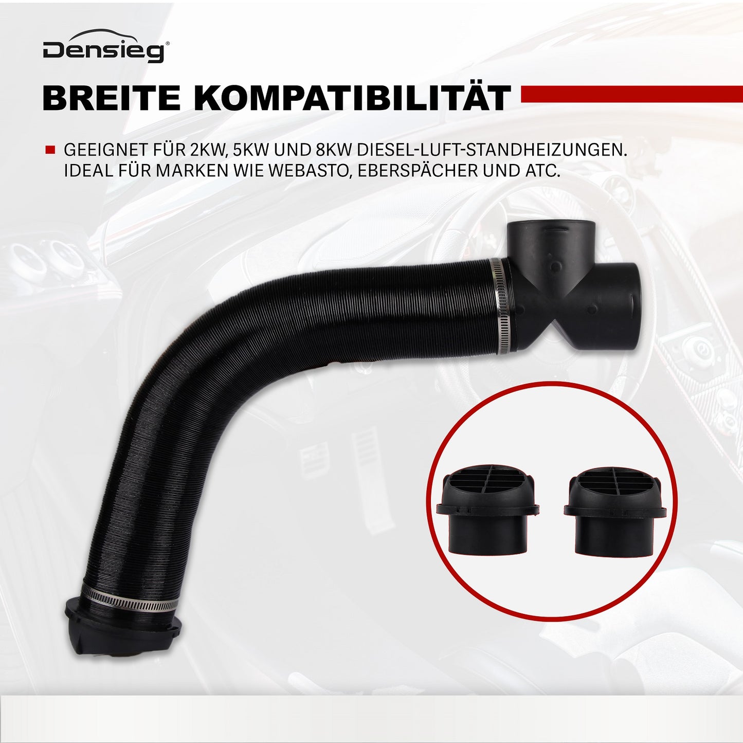 Diesel Standheizung 75mm T-Rohr-Set Warmluftauslass Entlüftungsschlauch