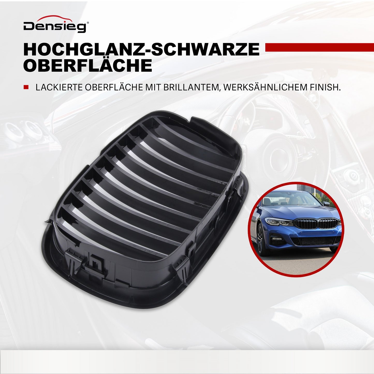 Einzelsteg Kühlergrill Nieren Glanz Schwarz für BMW 5er E39 1995-2003