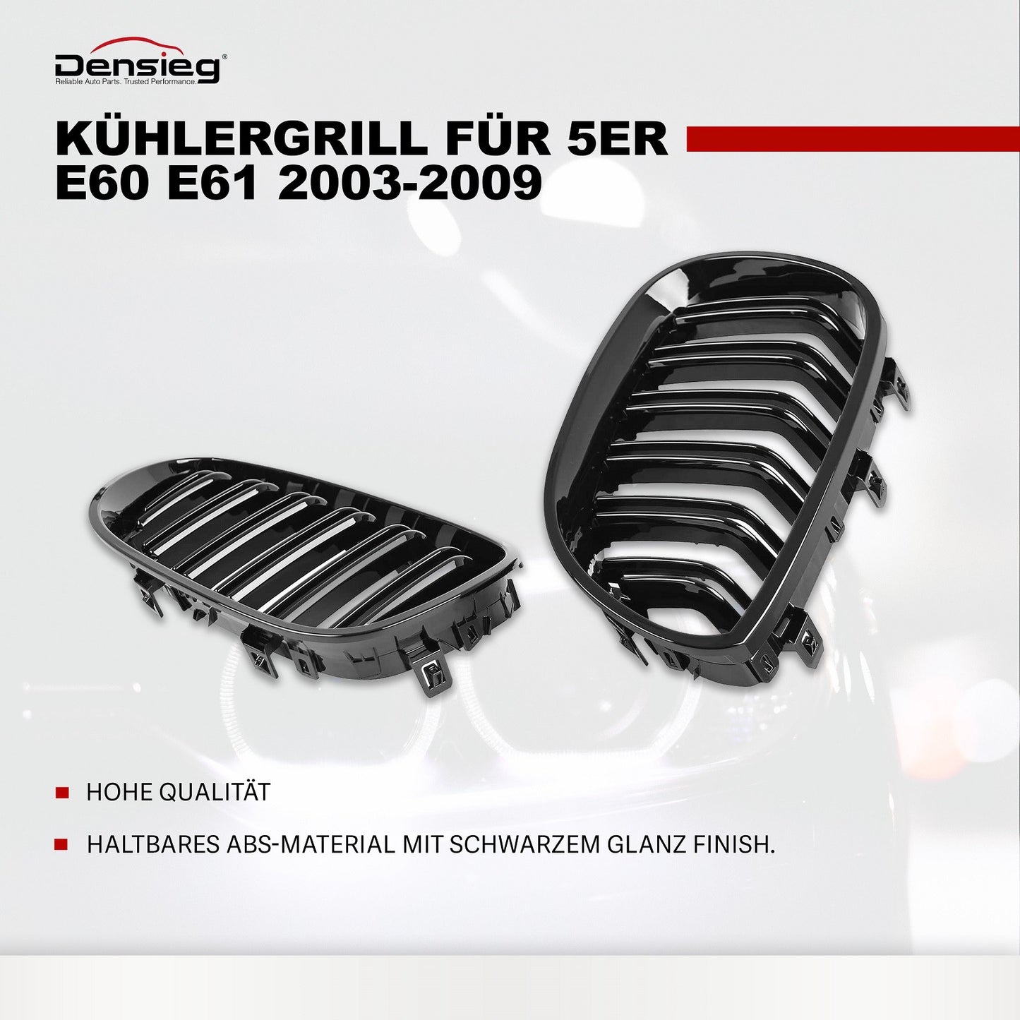 Sport Nieren Kühlergrill für BMW 5er E60 E61 2003-2009 Glanz Schwarz