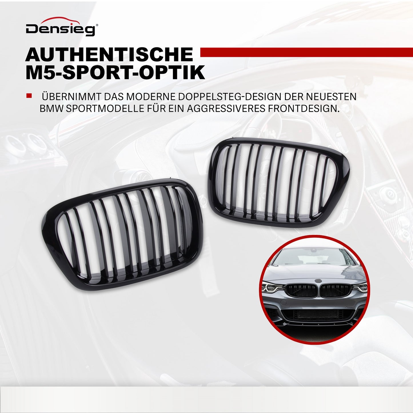 Nieren Kühlergrill Doppelsteg Glanz Schwarz für BMW 5er E39 1995-2003