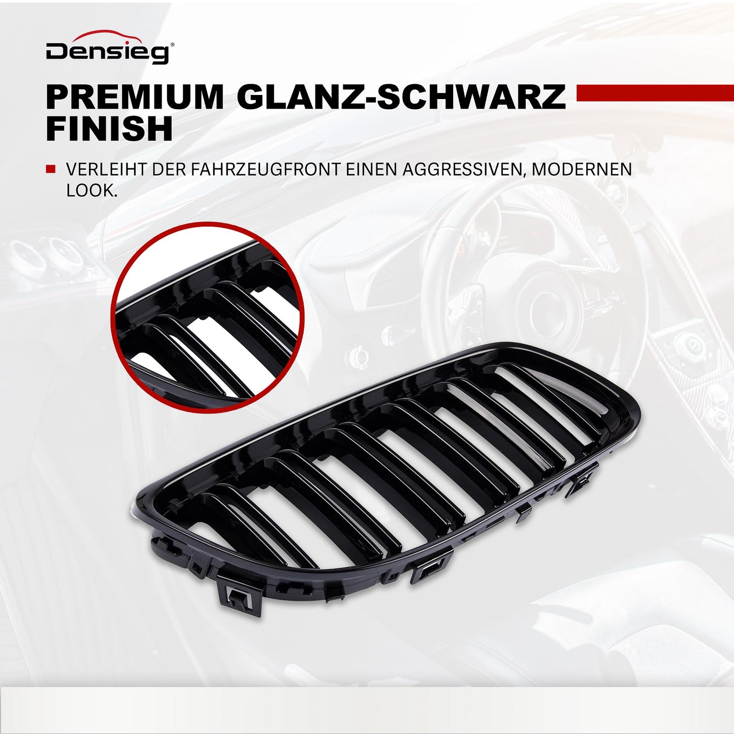 Par de rejillas de radiador tipo riñón en ABS NEGRO BRILLO para BMW Serie 3 E90 09-12