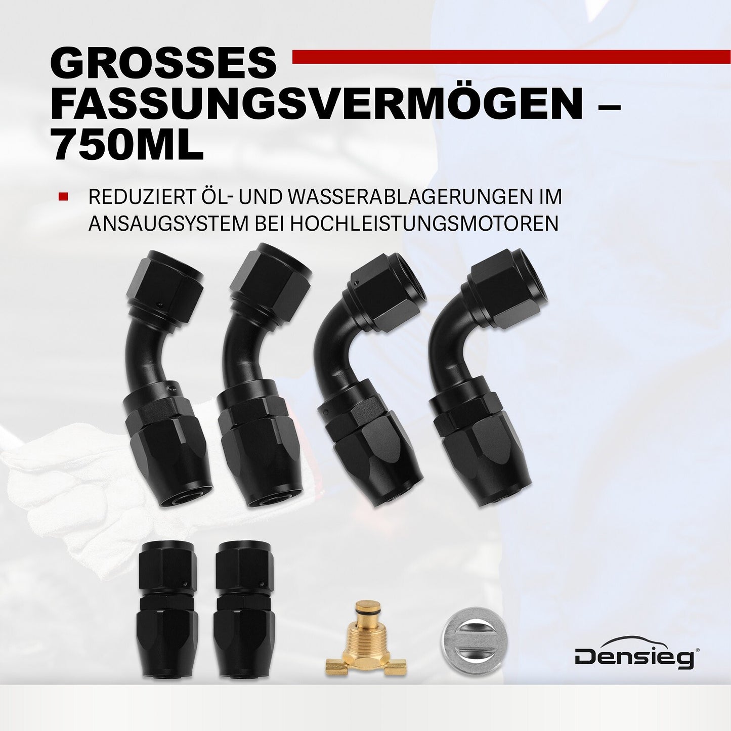 0,75L Aluminium Oil Catch Tank mit Luftfilter + AN10 Kraftstoffschlauch