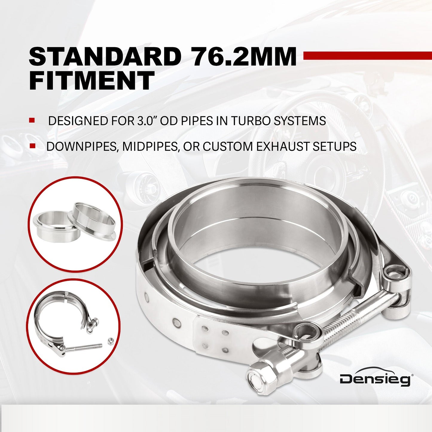 V-Band Klemme Ø76.2mm (3") + Flansche – Edelstahl Turbo Auspuff Kit