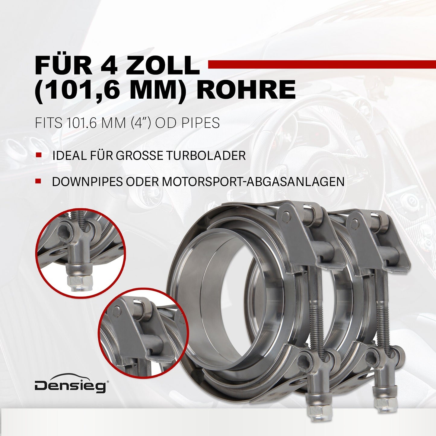 2x Edelstahl V Band Schelle Flange Rohrschelle 4" 101,6 mm Auspuff Turbo