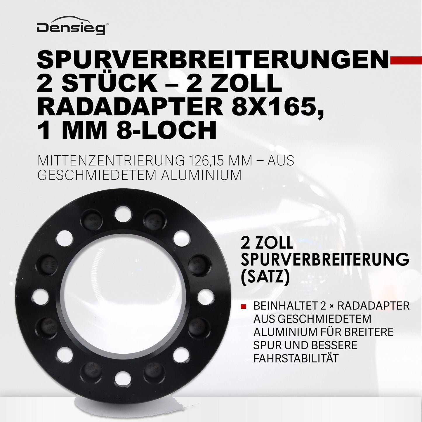 2x 2” (8x165,1mm) Spurverbreiterung 126,15mm Mittenzentriert für Pickup