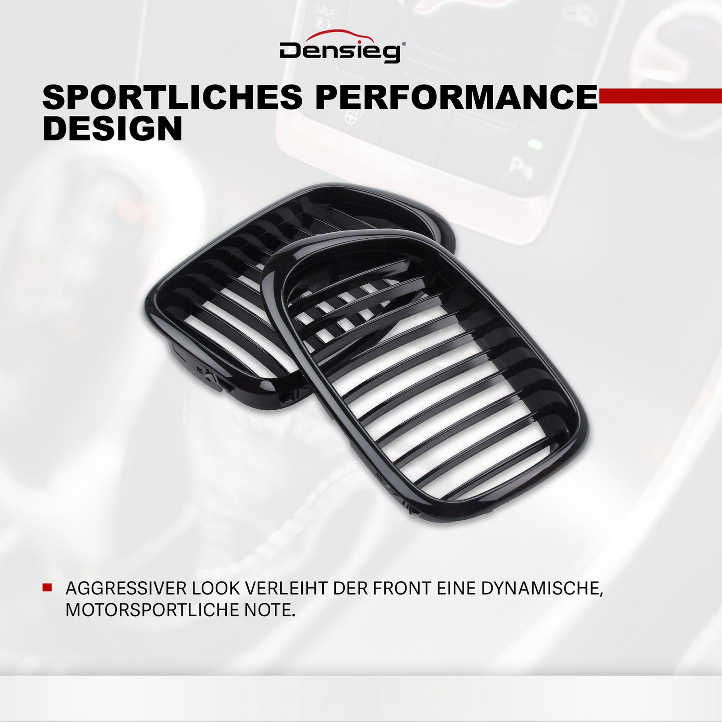 Einzelsteg Kühlergrill Nieren Glanz Schwarz für BMW 5er E39 1995-2003