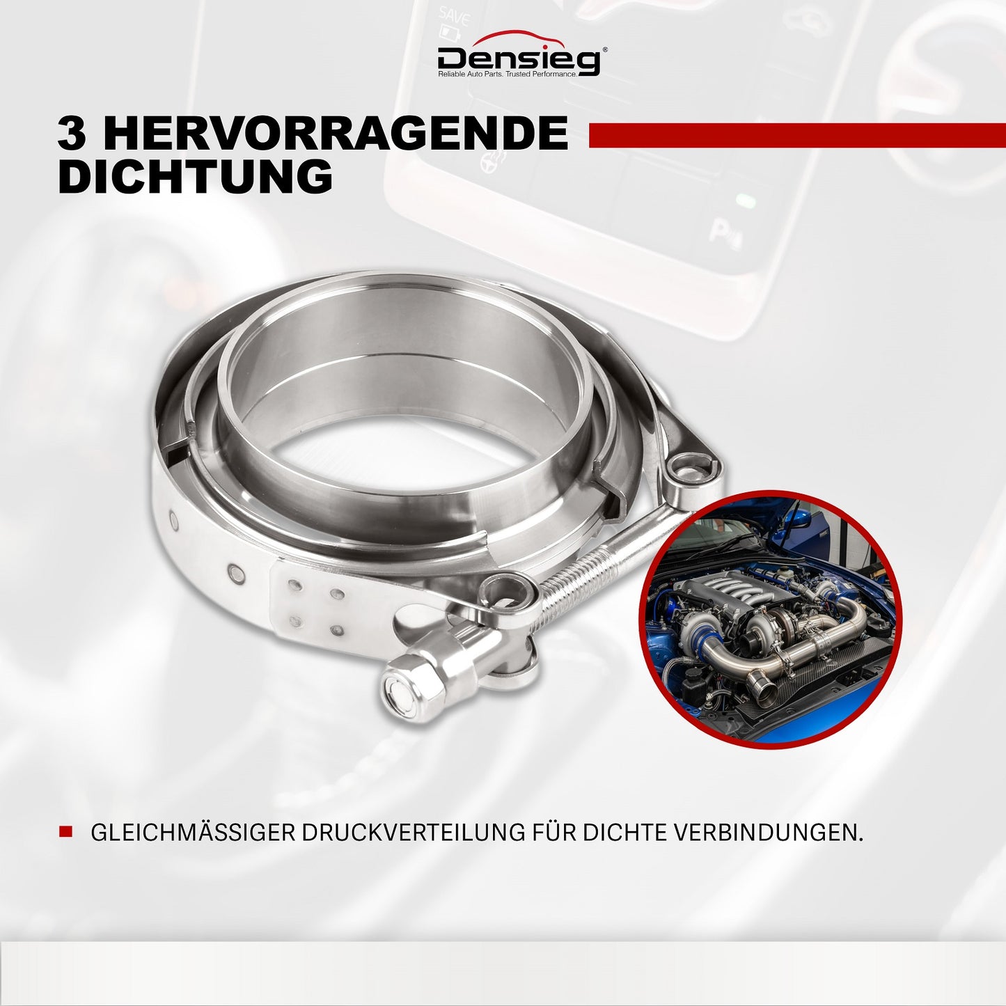 V-Band Klemme Ø63,5mm (2,5") + Flansche Edelstahl Turbo Auspuff Kit