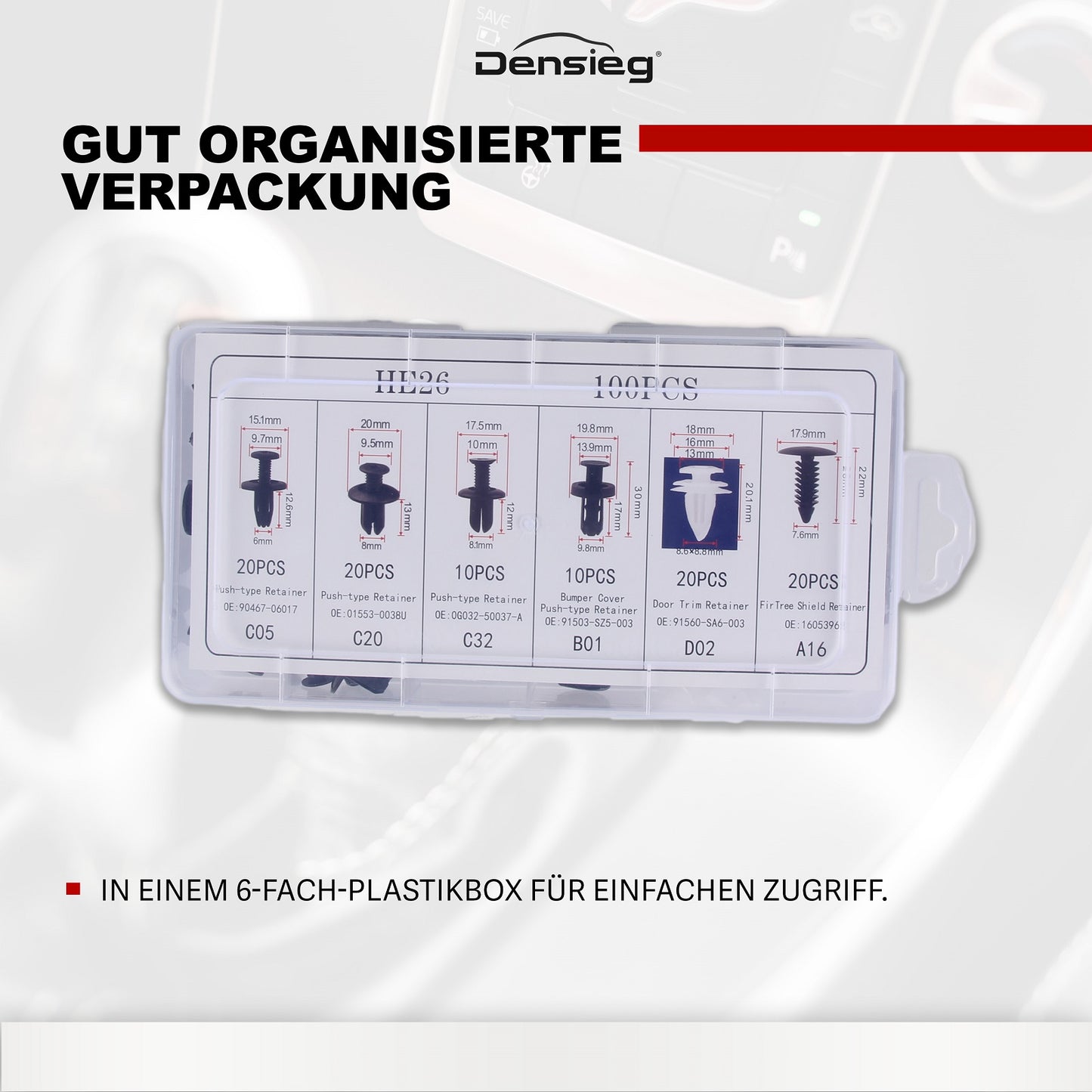 100x Auto Befestigung Clips Spreizniete Innenverkleidung Verkleidung Set