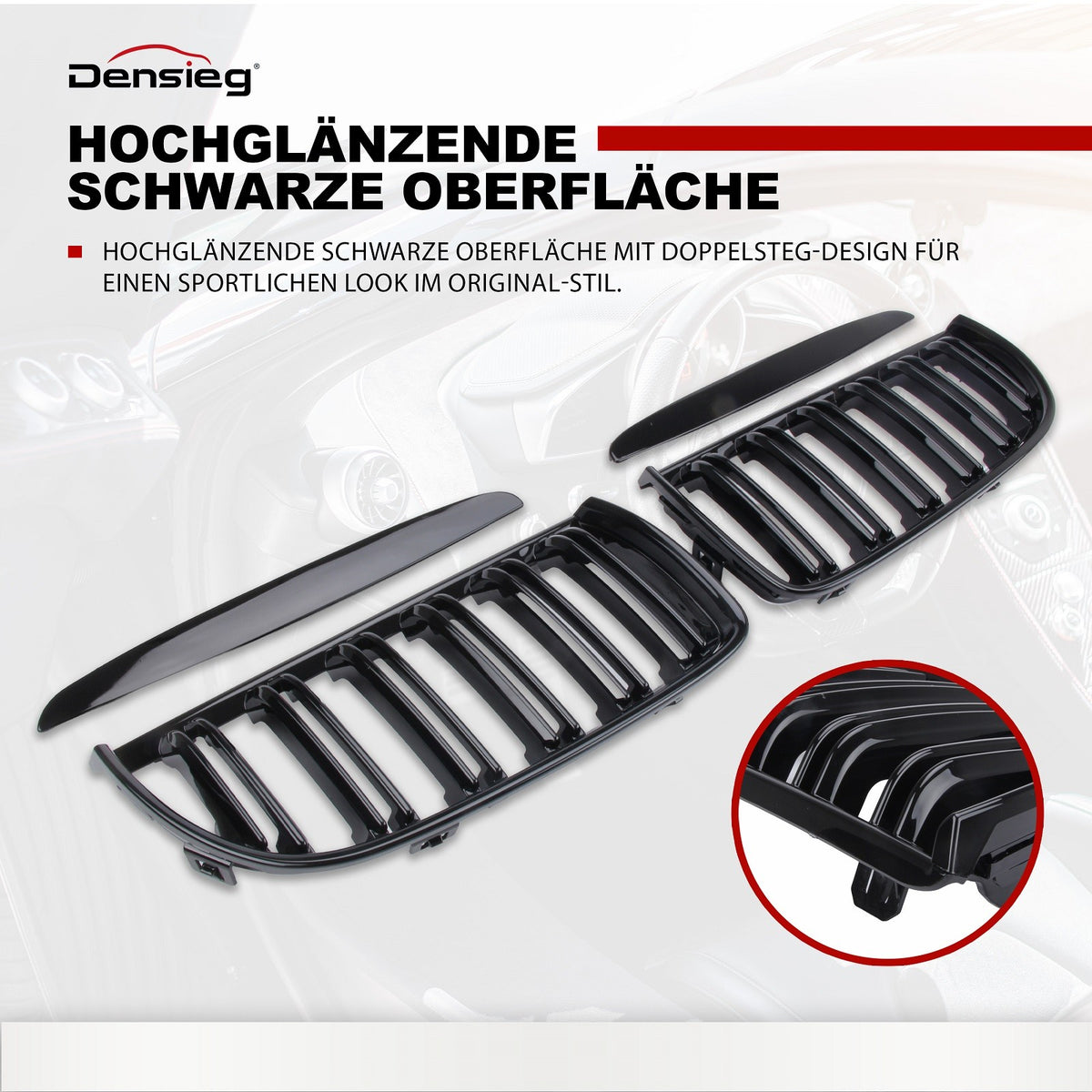 Doppelsteg Nieren Grill Glänzend Schwarz für BMW 3er E90 E91 2005-2008
