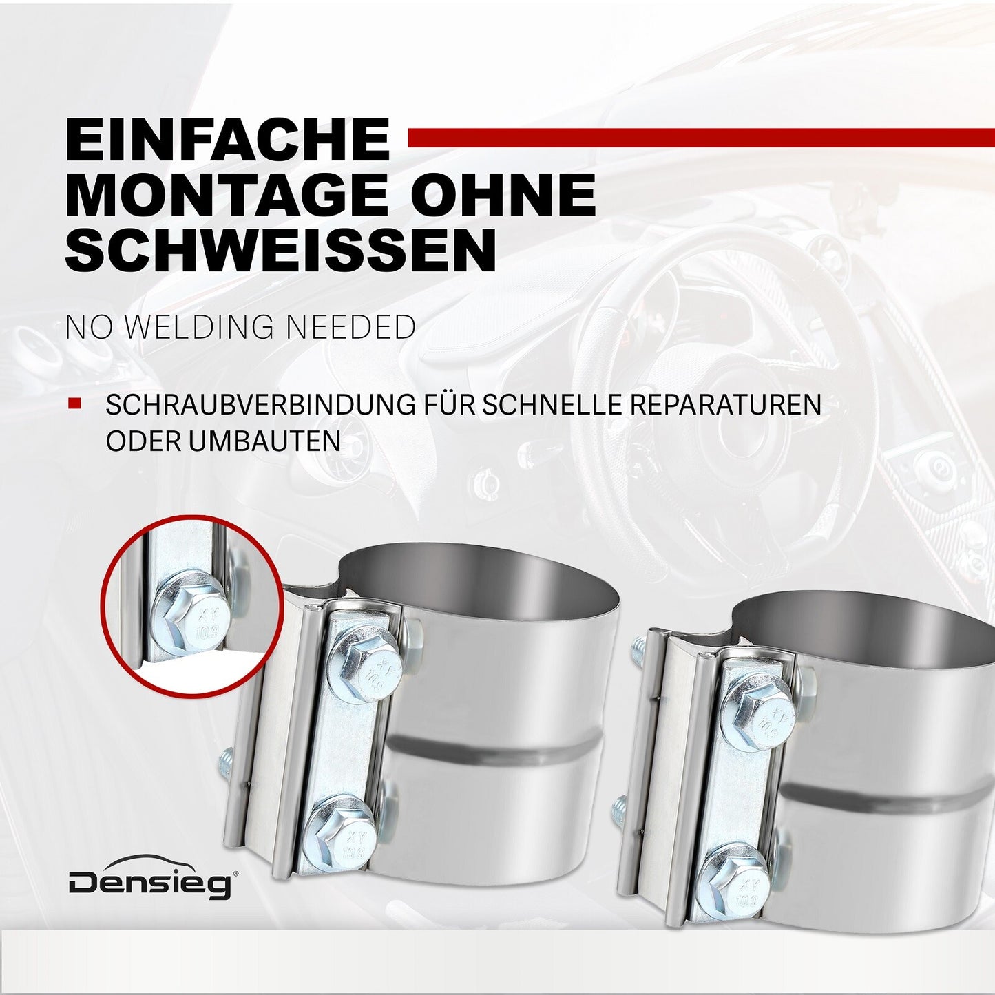 2 conectores universales de tubo de escape de acero inoxidable de Ø 76 mm / 3" para sistema de escape