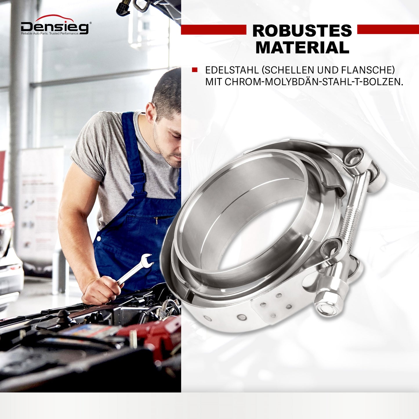 V-Band Klemme Ø63,5mm (2,5") + Flansche Edelstahl Turbo Auspuff Kit