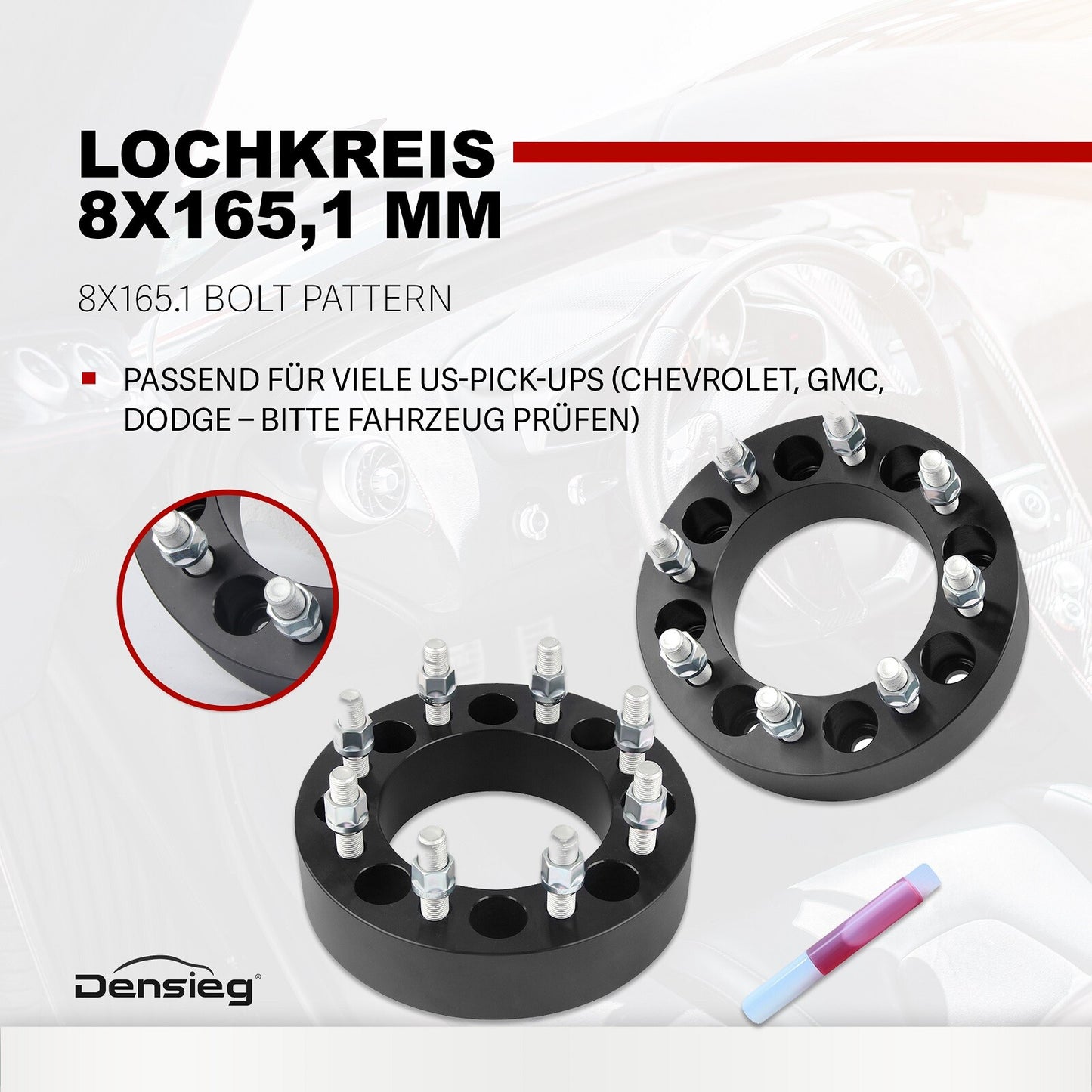 2x 2” (8x165,1mm) Spurverbreiterung 126,15mm Mittenzentriert für Pickup