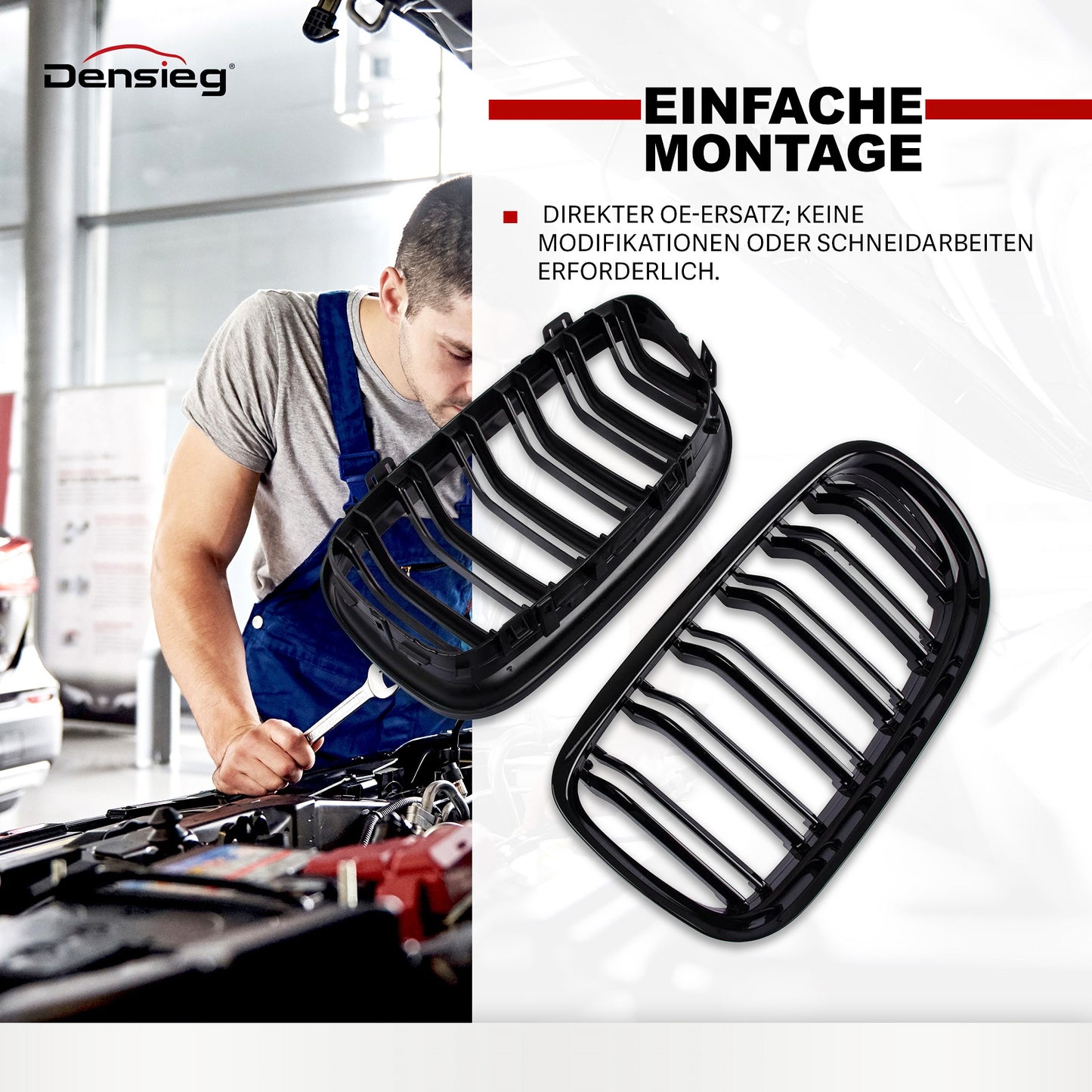 Par de rejillas de radiador tipo riñón en ABS NEGRO BRILLO para BMW Serie 3 E90 09-12