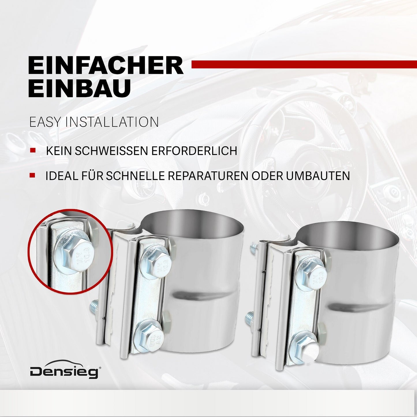 2 Stück Edelstahl Auspuff Rohrverbinder Ø 63mm / 2,5" für Abgasanlage